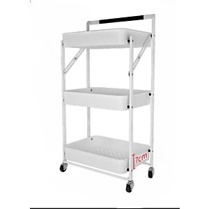 عربة تخزين حديد 3 دور بيد قابلة للطي أبيض 