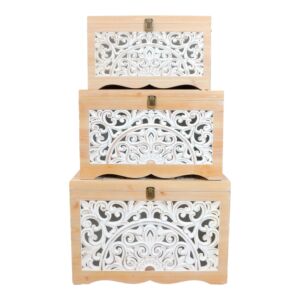 طقم صناديق خشب ماري - خشبي وابيض