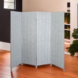 فاصل غرف بارتشن قابل للطي كورنر - رمادي وابيض