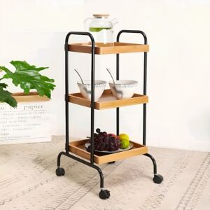 عربة خدمة بعجلات متحركة ريفر - خشبي وأسود