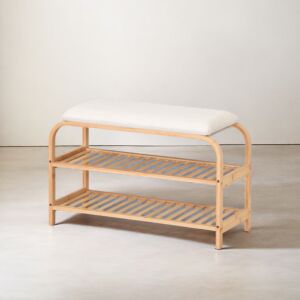 مقعد بنش مع أرفف منظمة للأحذية روكا - خشبي وأبيض