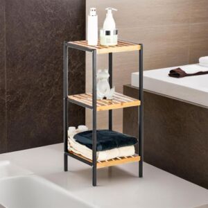 وحدة تنظيم مربع 3 أدوار خشب وحديد روي - خشبي وأسود