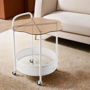 عربة خدمة متحركة دورين سطح زجاجي ويفي - أبيض