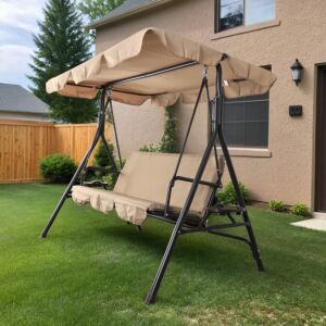 أرجوحة للحديقة بثلاثة مقاعد مع مظلة - بيج