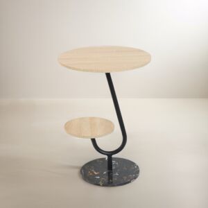 طاولة جانبية بقاعدة رخام لاريكا - خشبي وأسود رخامي