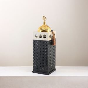 فانوس رمضان حديد بإضاءة مع مبخرة - أسود