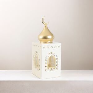 فانوس رمضان حديد بإضاءة 39 سم - أبيض