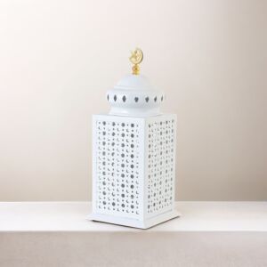فانوس رمضان حديد بإضاءة 32 سم - أبيض