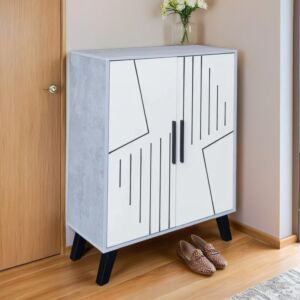 خزانة احذية بابين دالس - رمادي وابيض