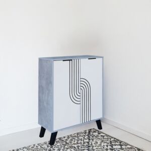 خزانة أحذية بابين خشب ماليزي - رمادي وابيض