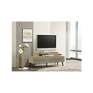 طاولة تلفزيون اولايفيا خشب ماليزي منقوش  بيج وازرق