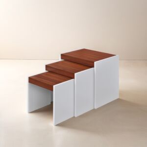 طقم طاولات جانبية 3 قطع خشب ماليزي بينكال أبيض وبني 