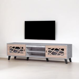 طاولة تلفزيون خشب ماليزي لاكجري لون رمادي وبيج