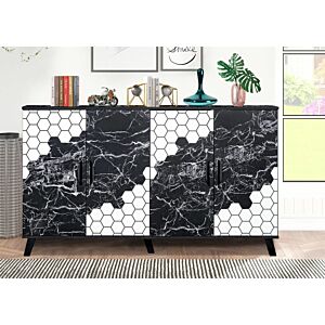 خزانة أحذية زيكلام خشب ماليزي 4 أبواب - أسود رخامي وأبيض 