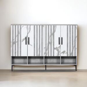 خزانة احذية 4 ابواب مع ارفف ميناس - ابيض ورصاصي