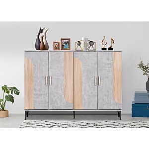 خزانة أحذية 4 ابواب يان - رمادي فاتح وخشبي