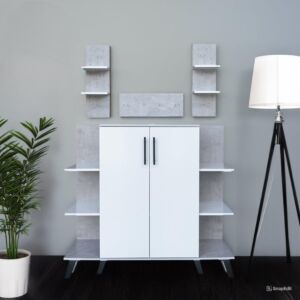 ركن قهوة مع أرفف معلقة كورنر - أبيض و رمادي