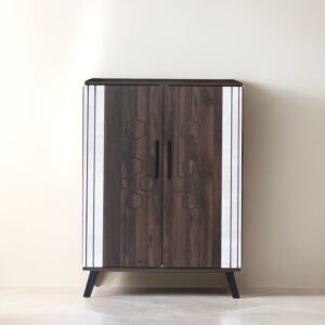 خزانة أحذية بابين خشب ماليزي مايلي - بني وأبيض