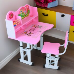 طقم مكتب وكرسي قابل للتعديل تاما - وردي وأبيض