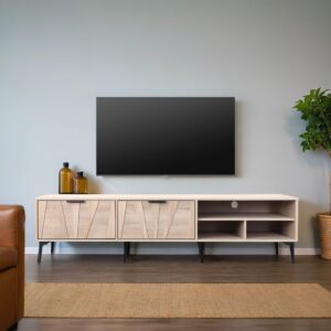 طاولة تلفزيون خشب ماليزي 180 سم فيرتال - بيج