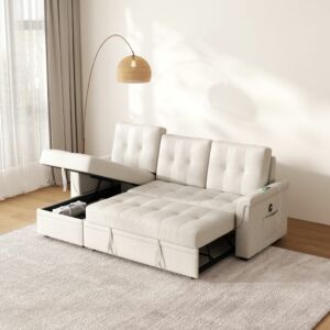 كنب سرير زاوية مع شاحن بورفال - بيج