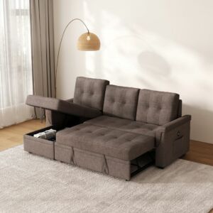 كنب سرير زاوية مع شاحن بورفال - بني غامق