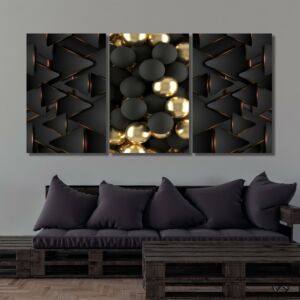 لوحة جدارية فنية بتصميم تجريدي بلاك اليغانت - ثلاث قطع - مقاس 120x60 سم