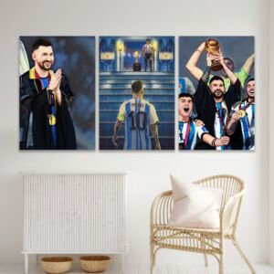لوحة جدارية فنية بتصميم رياضة كأس العالم - ثلاث قطع - مقاس 120x60 سم
