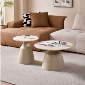 طقم طاولة قهوة وطاولة جانبية فاليريا - بيج