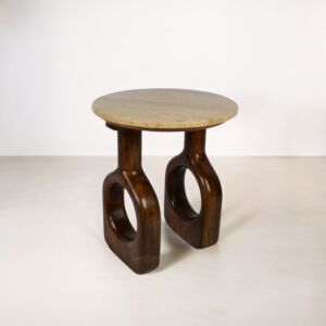 طاولة جانبية سطح رخام ترافنتينو فيون - خشبي غامق