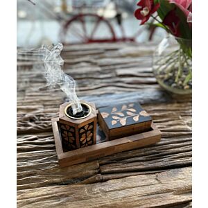 طقم مبخرة فلور 3 قطع أسود وخشبي