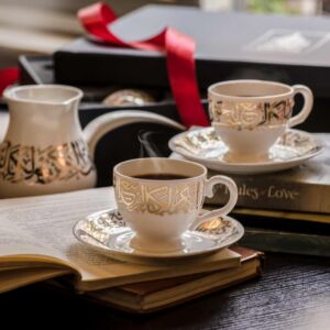 طقم فناجين قهوة تركية ل6 أشخاص كاريم قاعدة ضيقة ذهبي