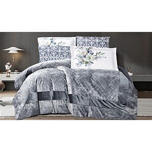 طقم لحاف كينج فيلروز مخمل 6 قطع - رمادي