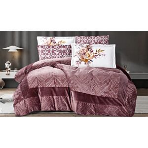 طقم لحاف كينج فيلروز مخمل 6 قطع - وردي