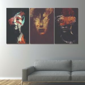 لوحة جدارية فنية تجريدية بتصميم إمراة - ثلاث قطع - مقاس 120x60 سم