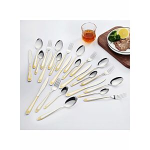 طقم أدوات طعام 24 قطعة سيلان  -  فضي وذهبي