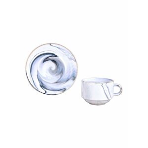 طقم كوب مع صحن بمقبضٍ - أبيض ورمادي - 200 مل