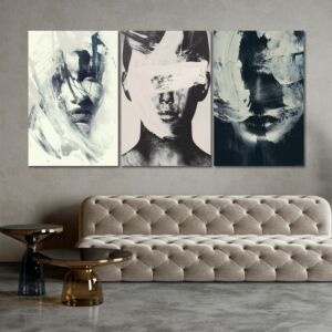 لوحة جدارية فنية بتصميم وجه إمرأة  - ثلاث قطع - مقاس 120x60 سم