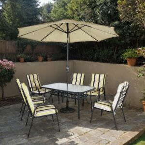 طقم طاولة طعام خارجية 6 كراسي مع مظلة صن رايز