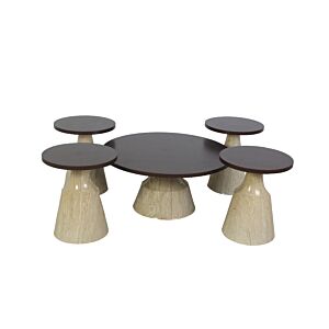 طقم طاولات 5 قطع ياناس - بني غامق وبيج