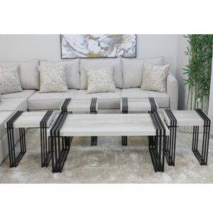 طقم طاولات لورا 5 قطع - اسود وابيض