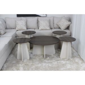 طقم طاولات 5 قطع امير - بني غامق وبيج