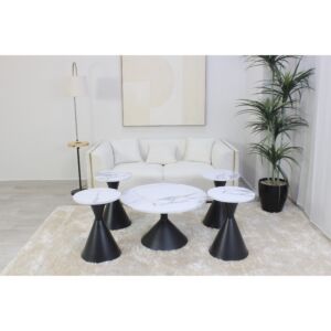 طقم طاولات 5 قطع ساكور - ابيض واسود