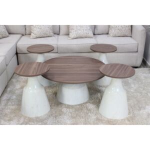 طقم طاولات 5 قطع ميراي - بني وابيض