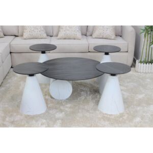 طقم طاولات 5 قطع ميتال - خشبي غامق وابيض