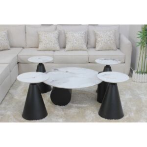 طقم طاولات 5 قطع ميتال - اسود وابيض