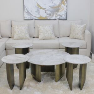 طقم طاولة قهوة جولدن تاتش 5 قطع - رمادي وذهبي مطفي