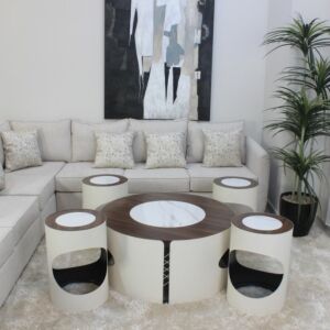 طقم طاولات هانوفيل 5 قطع - بيج وبني غامق