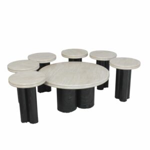طقم طاولة قهوة و طاولات جانبية 7 قطع سيدرا - بيج واسود