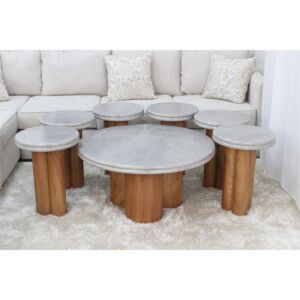 طقم طاولات 7 قطع اشال - رمادي وبني فاتح